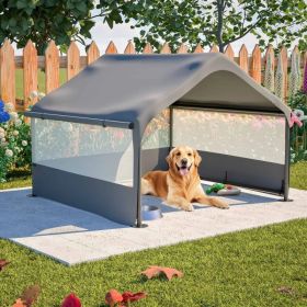 4'x4'x3' Extra Large Outdoor Dog House Tent Breathable Outdoor Enclosure with 3-Sided Roll-Up Mesh Windows Ground Stakes Storage Bag for Dogs, Ca (Option: Grey)