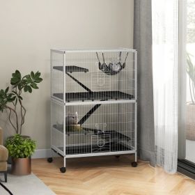 Rolling Small Animal Cage With Hammock, Ferret Cage, Chinchilla Cage, Pet Habitat, WIth 4 Doors, Removable Tray (Option: White)