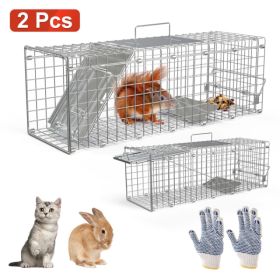 2PCS 24 Inch Humane Live Animal Trap Cage, Galvanized Steel Catch And Release Trap For Squirrel, Rabbit, Chipmunk, Groundhog, Small Stray Cats (Option: 00150502)