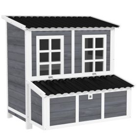 Wooden Chicken Coop With Nesting Box, Pull-Out Tray, Waterproof Roof, 39 Chicken House For 4-6 Chickens, Rabbits (Option: Light Gray-1070x650x340 mm)